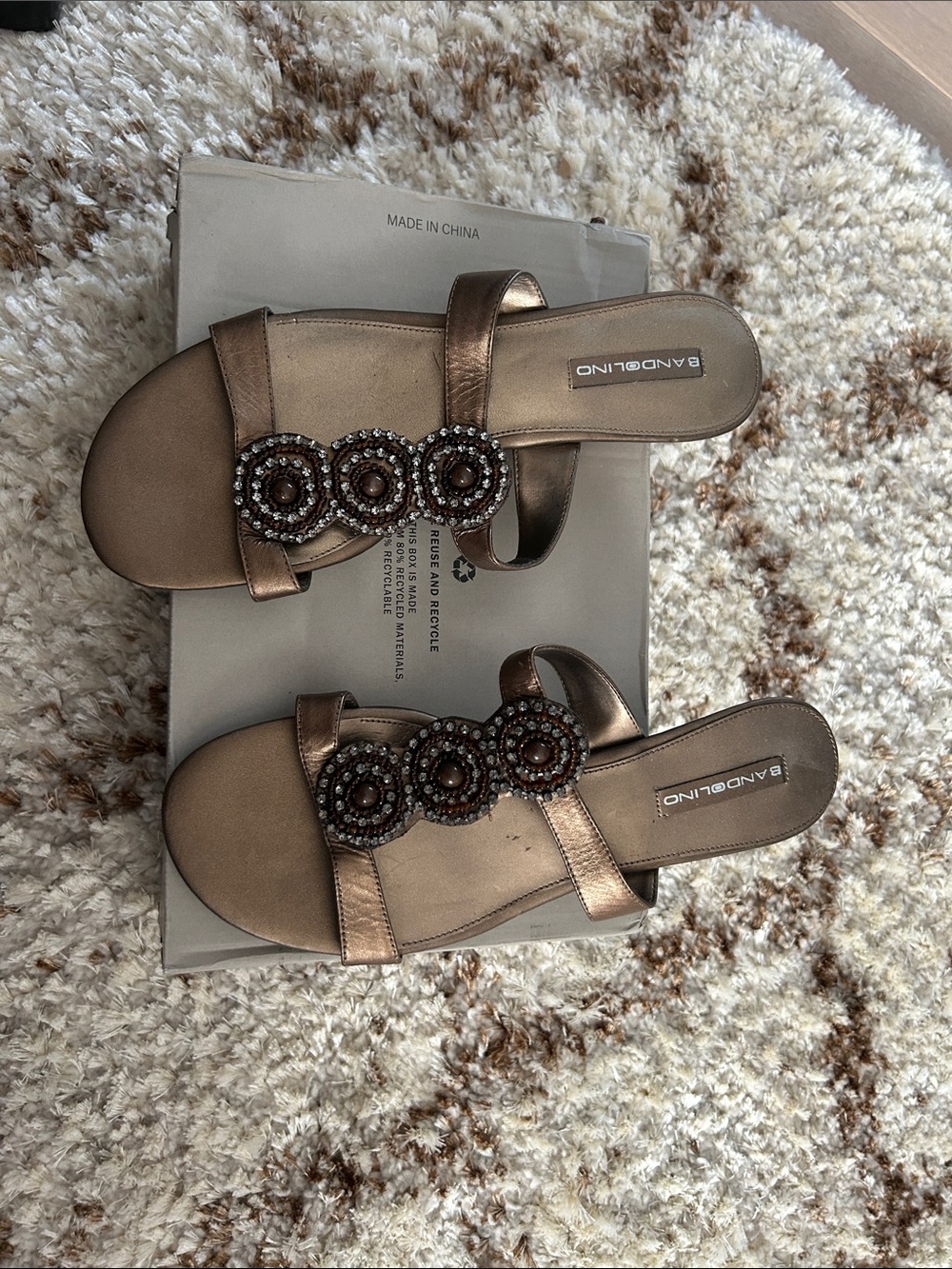 Bandolino Metallic Bronze Beaded Slide Sandals